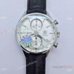 Replica Swiss TAG Heuer CAL.1887 SS White Chronograph Black Leather Watch